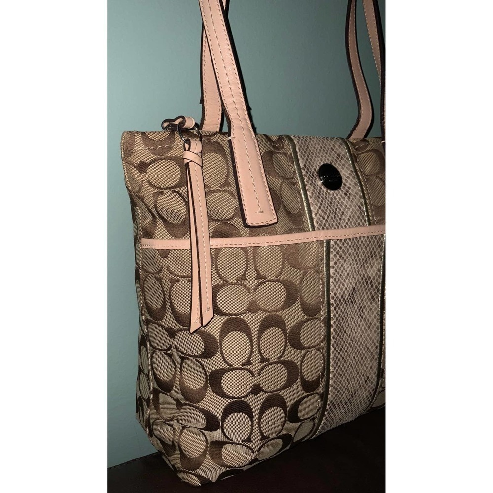 Coach Signature Stripe Python Khaki Tote - image 3